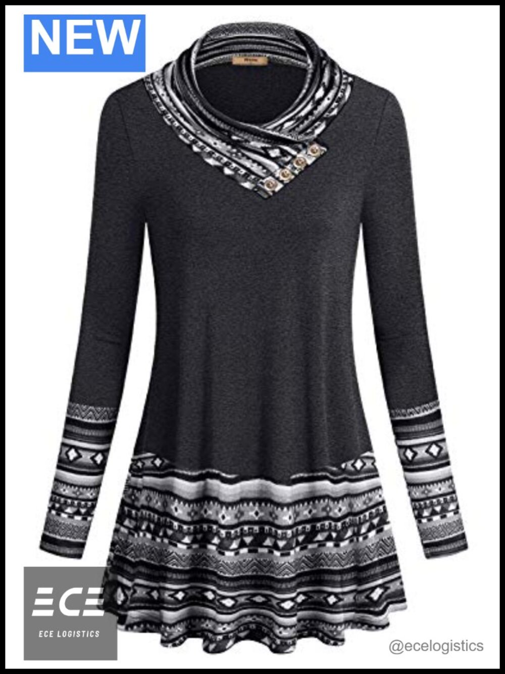 Women's Long Sleeve Cowl Neck Fitted Tunic Top Casual Pullover